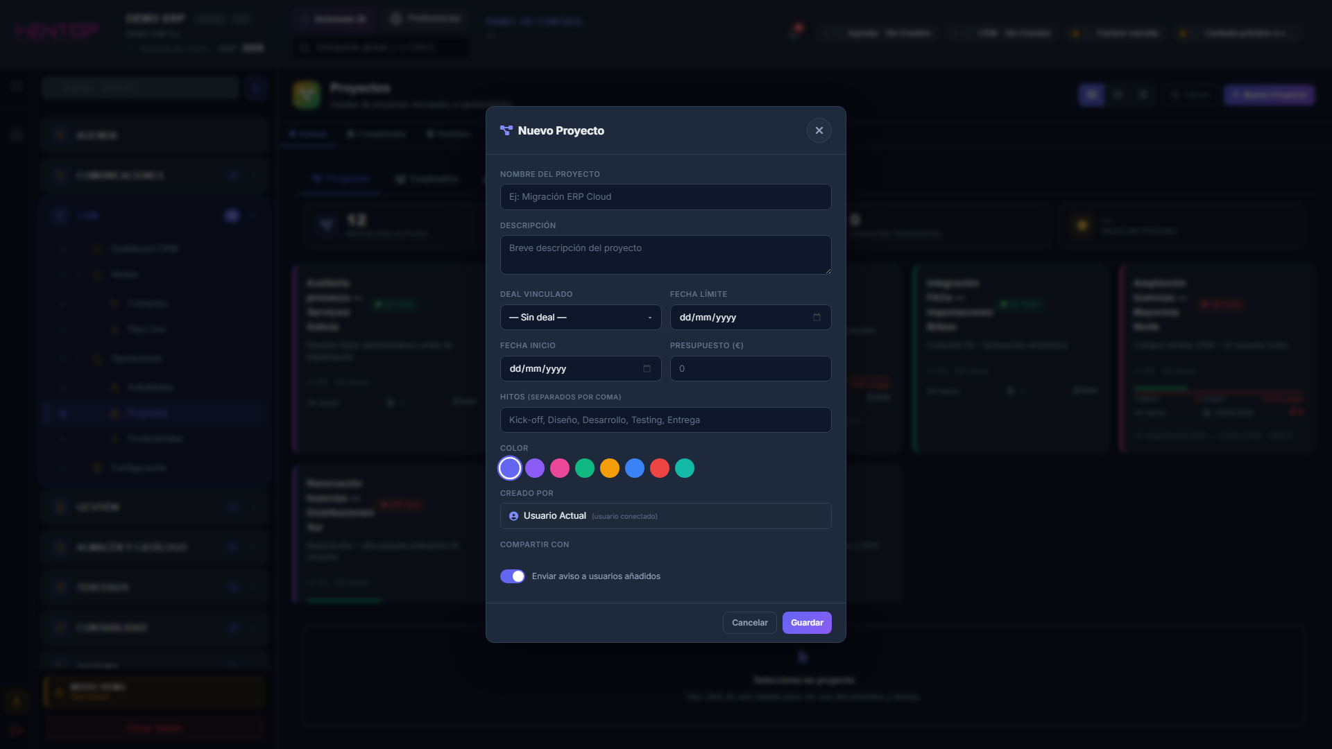 Modal Nuevo Proyecto
