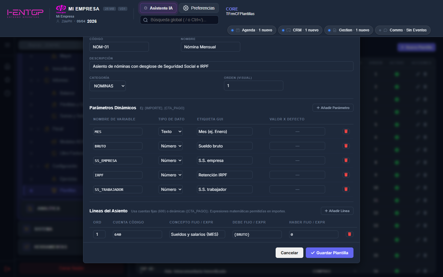 Modal Editar Plantilla