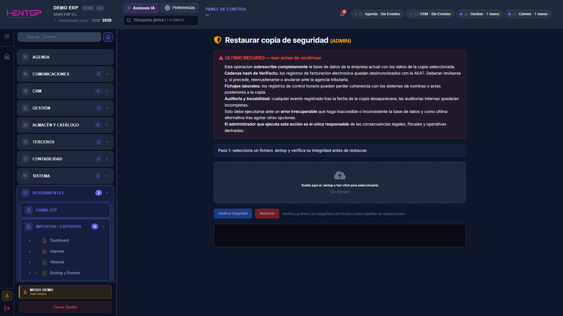 Restaurar copia de seguridad