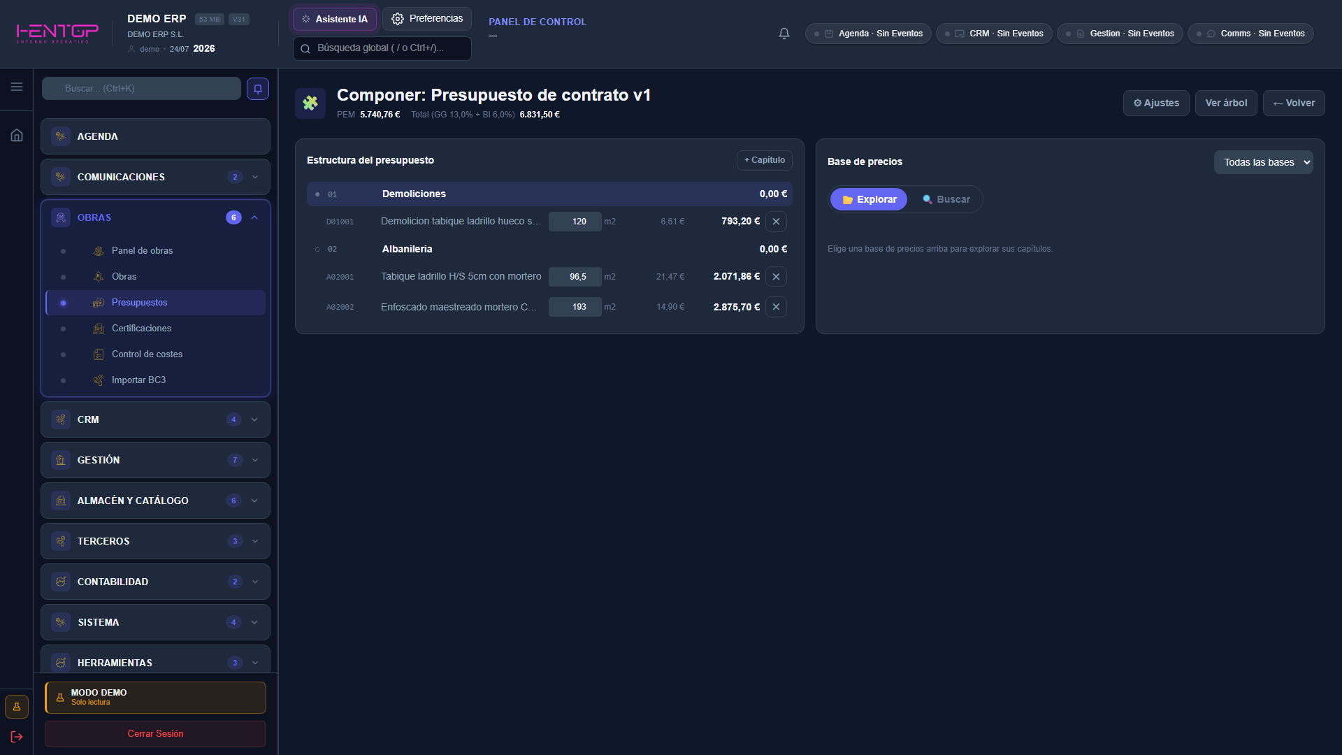 Compositor de presupuesto por capítulos y partidas