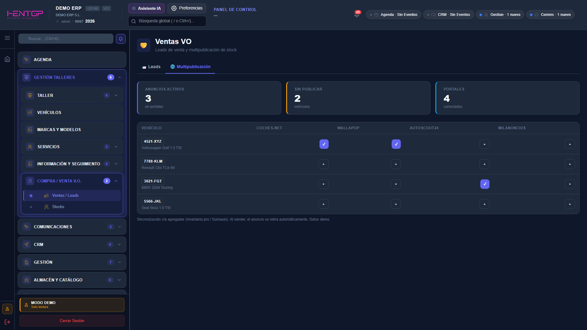 Pestaña Multipublicación: stock por portal de venta