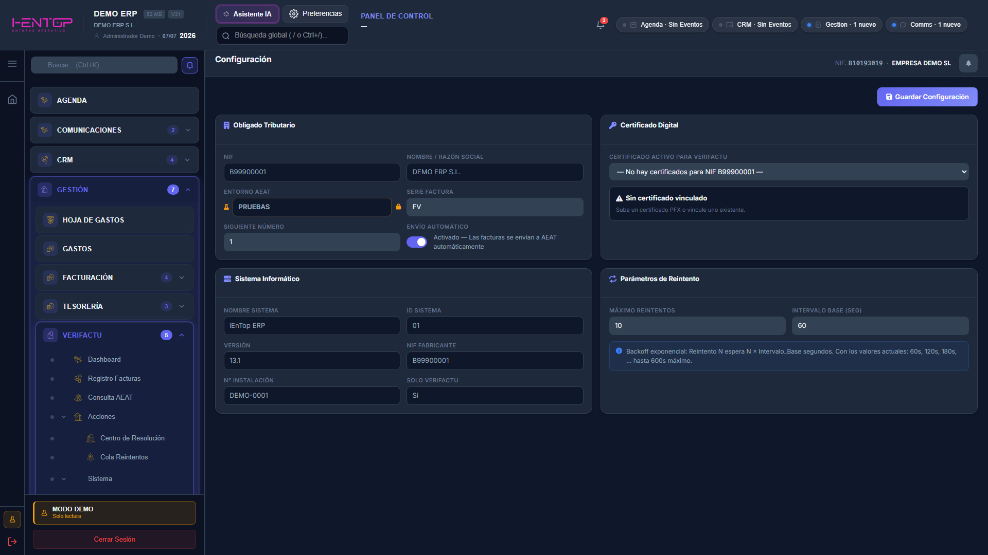 Configuración VeriFactu